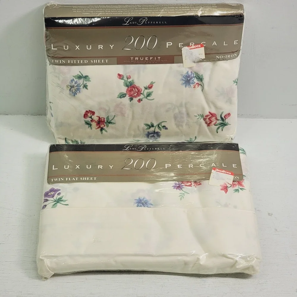 Vintage Lady Pepperell Winter Garden Flower Floral Twin Sheet Set Blend 200 Ct